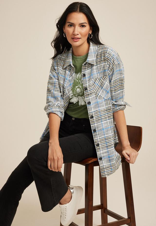 Cabin Plaid Boyfriend Tunic Shirt Product Image