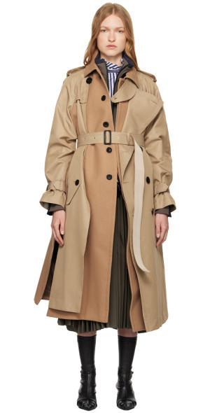 sacai Beige Cotton & Wool Trench Coat Product Image