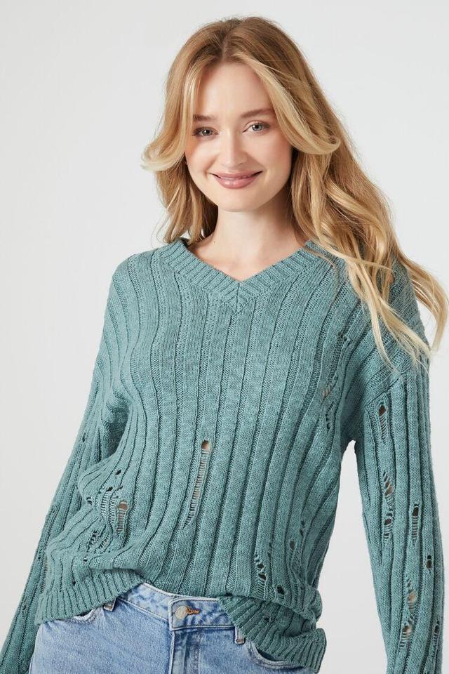 Distressed V-Neck Sweater | Forever 21 Product Image