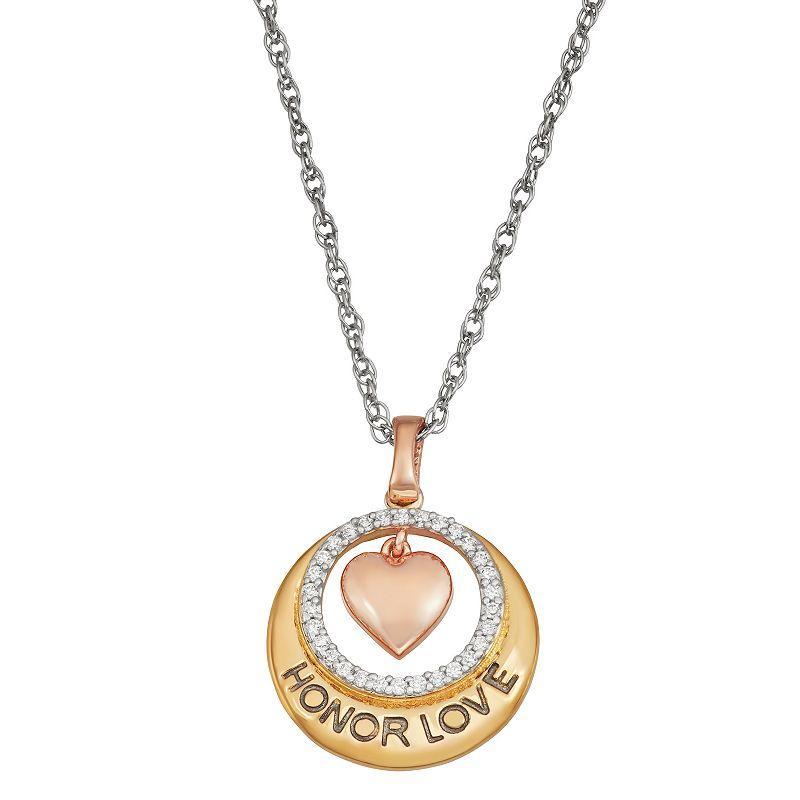 Jewelexcess Three Tone Sterling Silver 1/6 Carat T.W. Diamond Honor Love Heart Pendant Necklace, Womens Two Tone Product Image