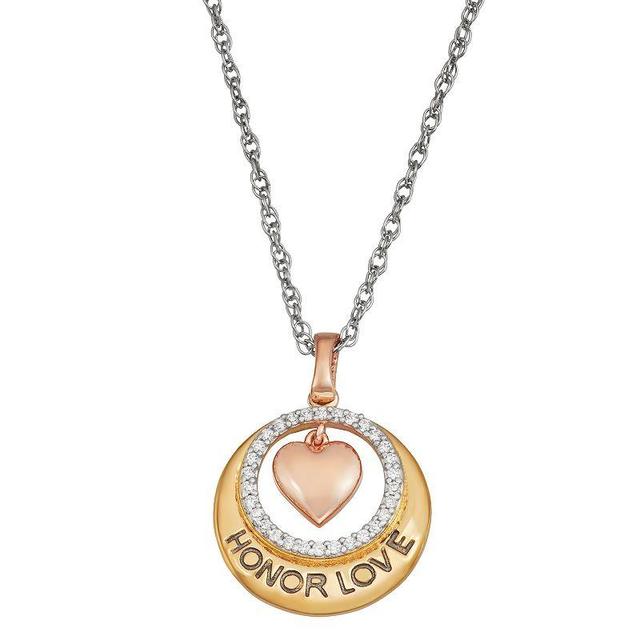 Jewelexcess Three Tone Sterling Silver 1/6 Carat T.W. Diamond Honor Love Heart Pendant Necklace, Womens Two Tone Product Image