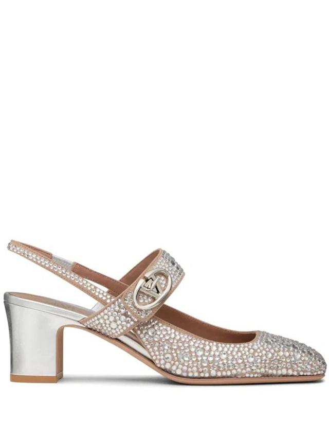 Vlogo Medallion Crystal Slingback Pumps In Silver Product Image