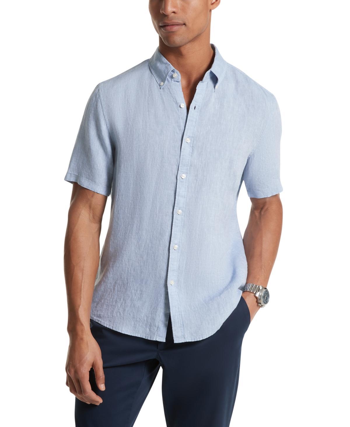 Michael Kors Mens Slim-Fit Linen Short-Sleeve Shirt Product Image