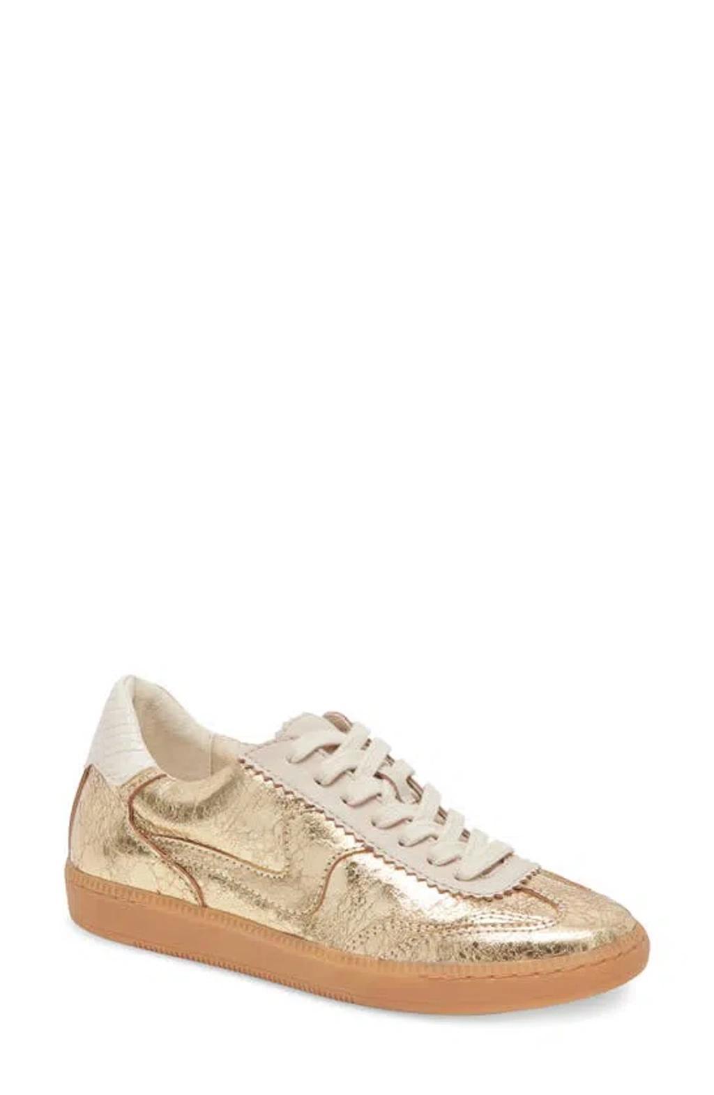 Women's Notice Low-profile Lace-up Sneakers In Gold Metallic Crackled Leather Product Image