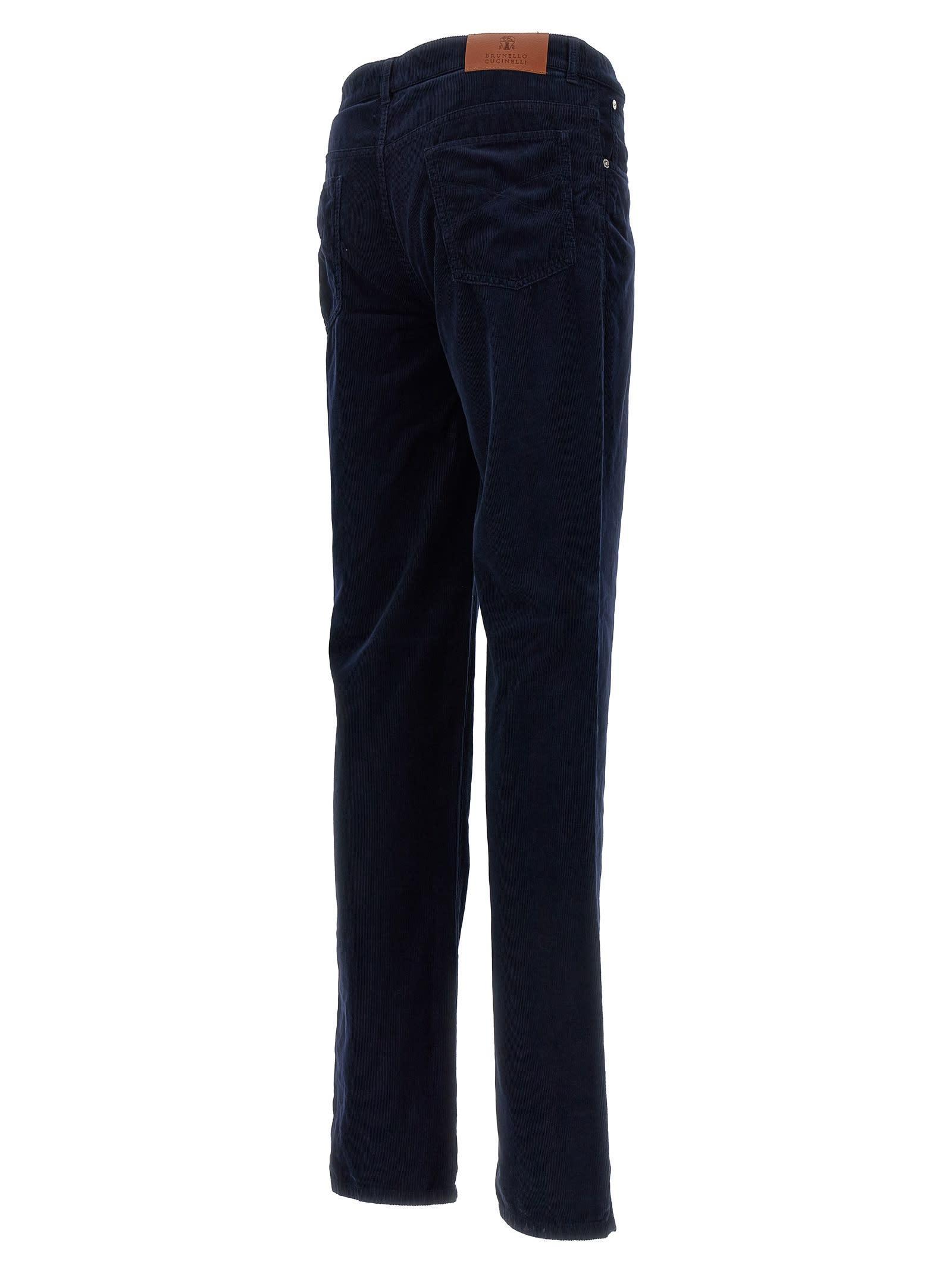 BRUNELLO CUCINELLI Straight-leg Cotton-corduroy Trousers In Blue Product Image