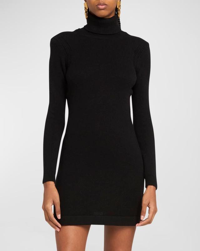 Turtleneck Open-Back Cashmere Mini Sweater Dress Product Image