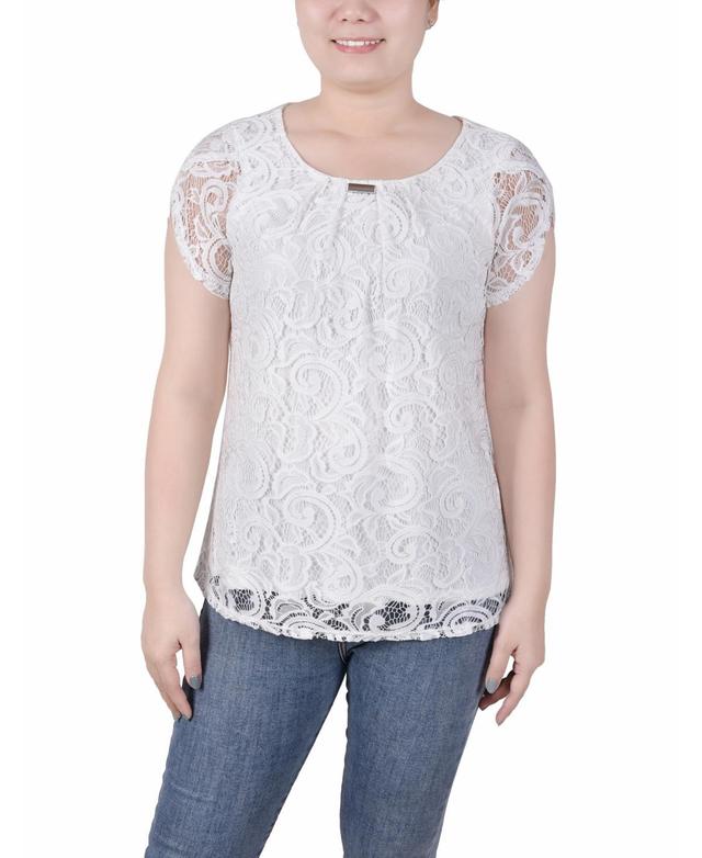 Ny Collection Petite Lace Petal Short Sleeve Top Product Image