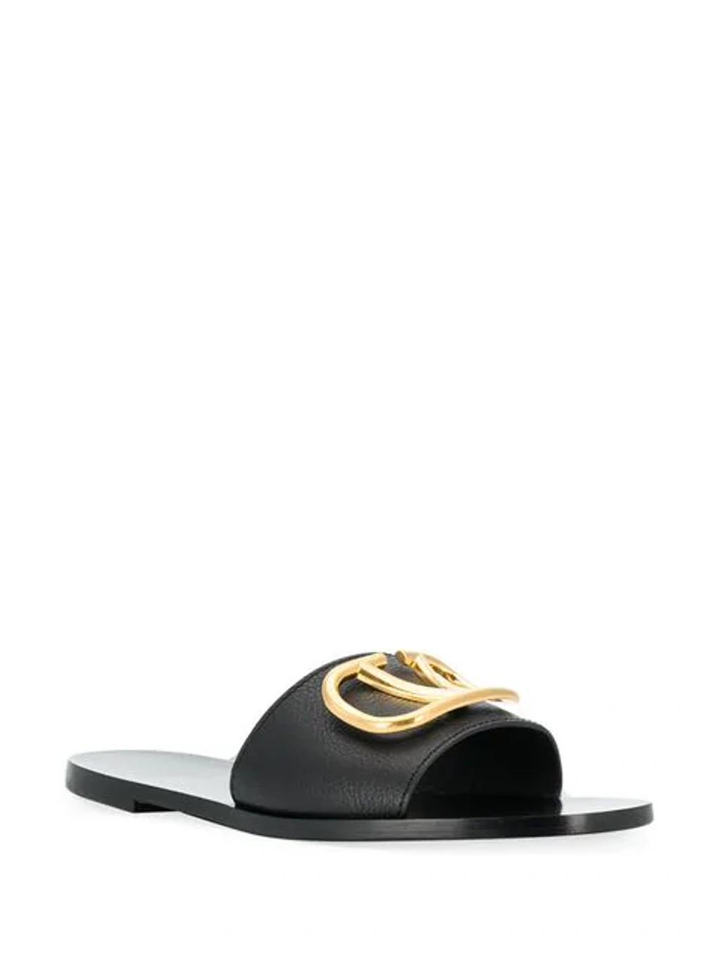 Go Logo Embellished Leather Slides In Black Product Image