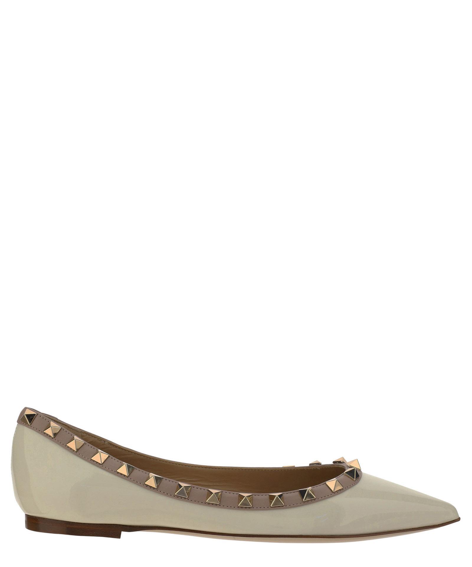 Leather Rockstud Ballet Flats In White Product Image