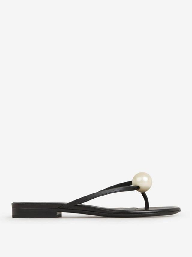 MAGDA BUTRYM Pearl-embellished Leather Sandals In Negre Product Image