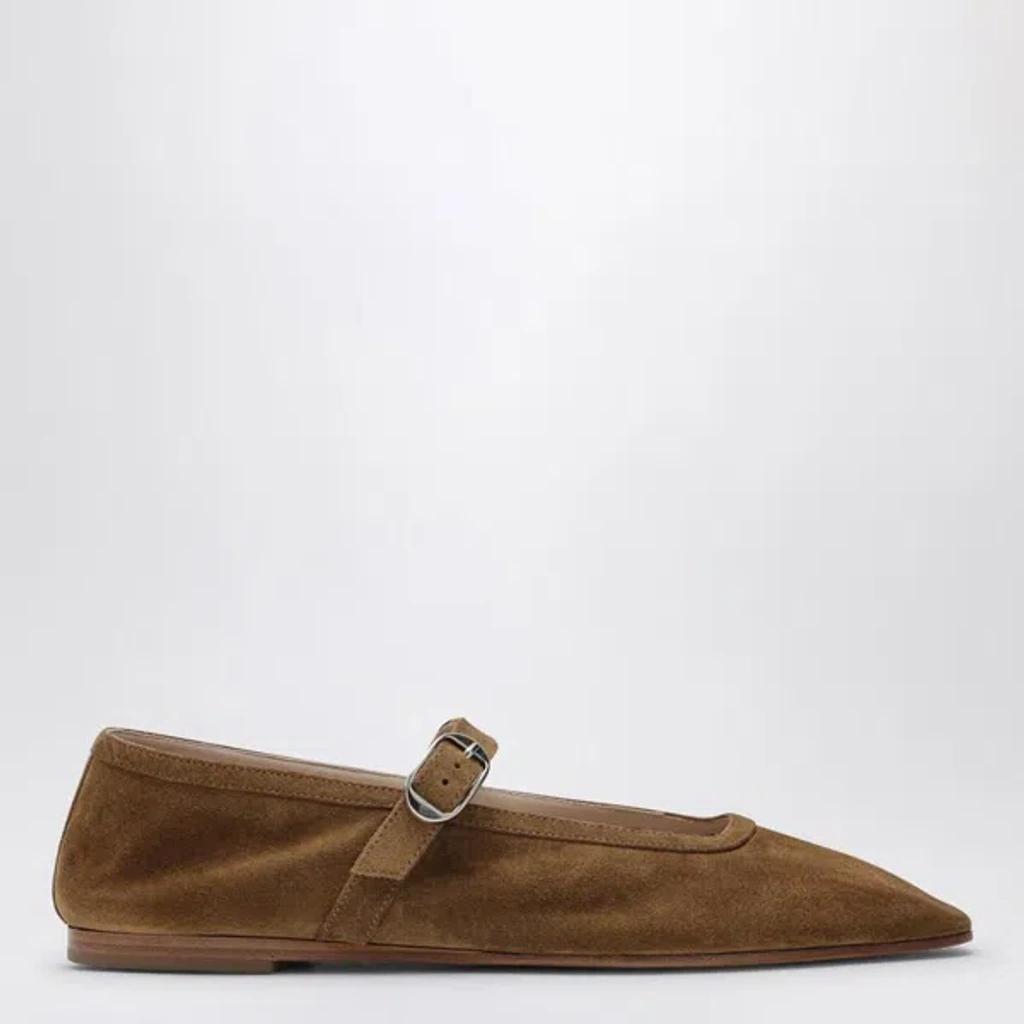 Tan Suede Mary Jane Ballerina Flats In Taupe product image