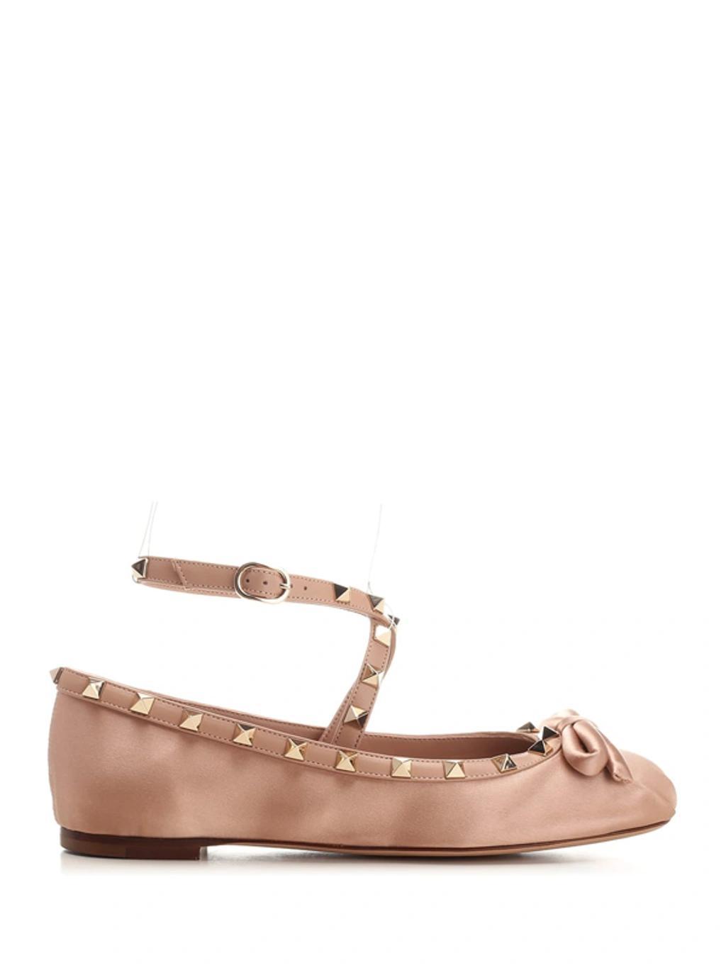 Rockstud Ankle Strap Ballet Flat In Pink Product Image