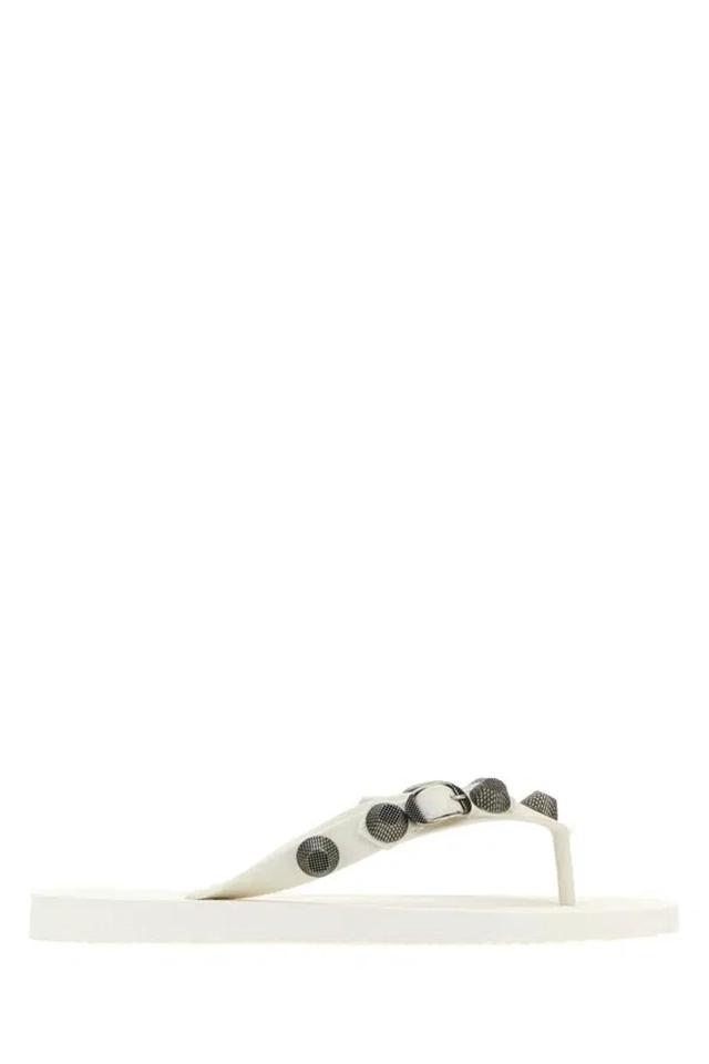 BALENCIAGA Cagole Studded Flip Flop Sandals In White Product Image