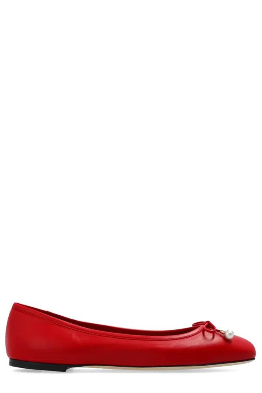 Elme Leather Bow Ballerina Flats In Red Product Image