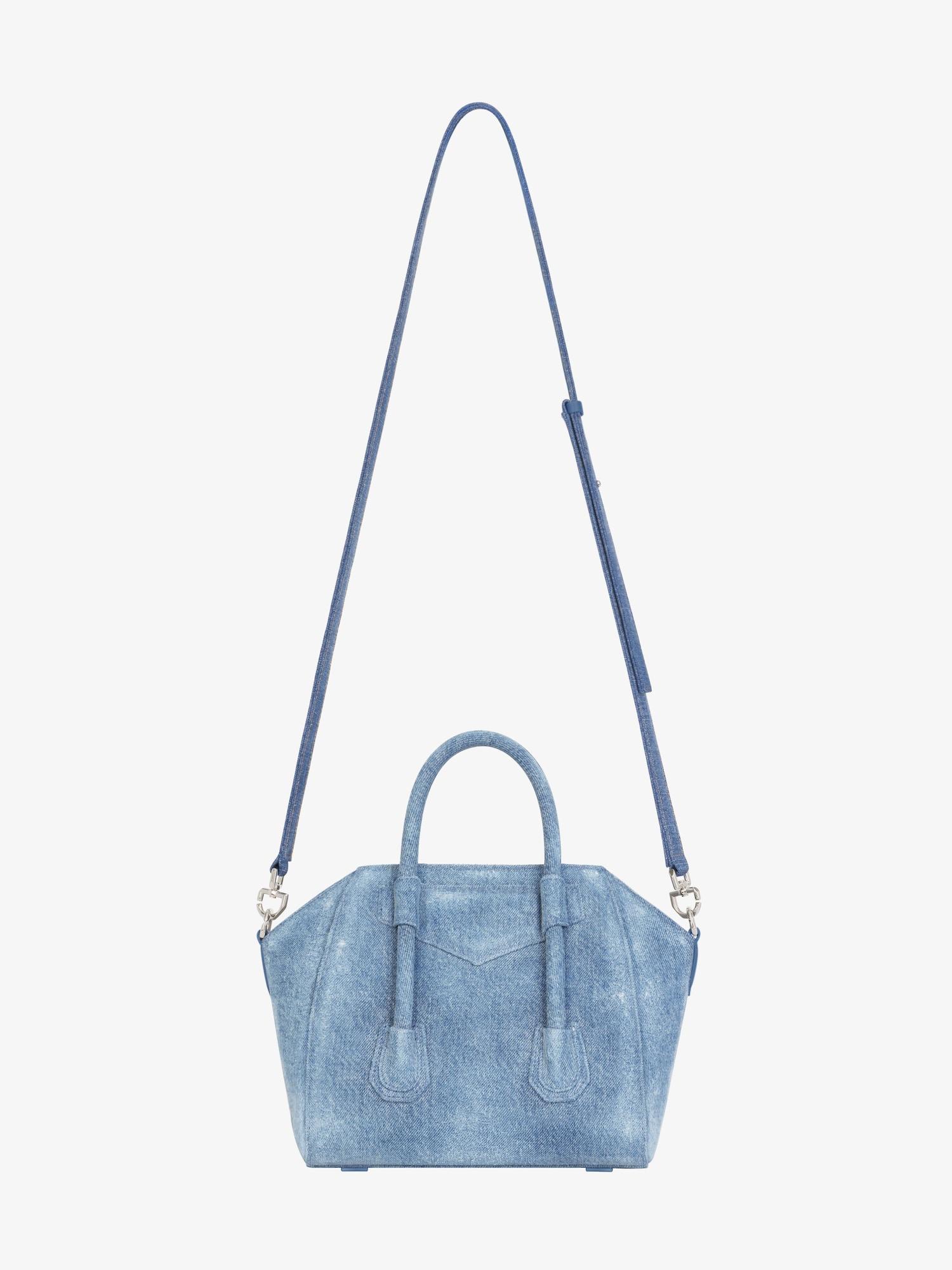 Mini Antigona Lock bag in washed denim Product Image