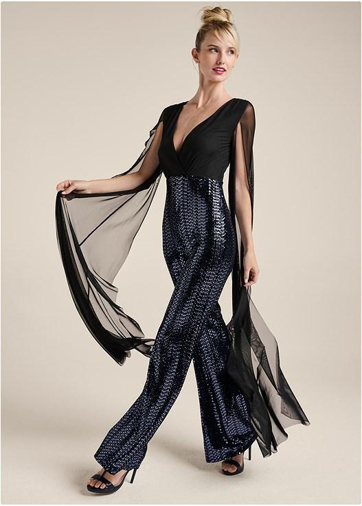 Cape Sleeve Sequin Jumpsuit Product Image