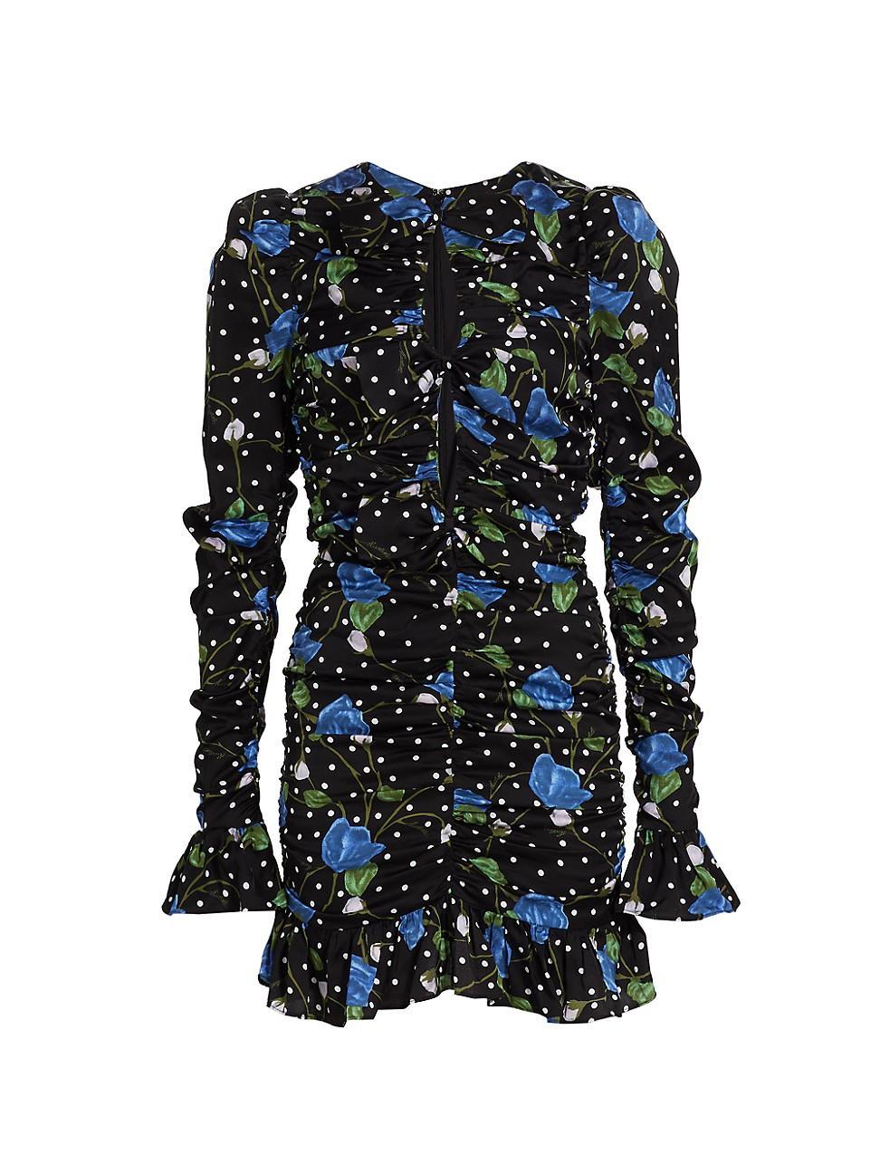 Womens Floral & Polka Dot Satin Ruffle Minidress Product Image