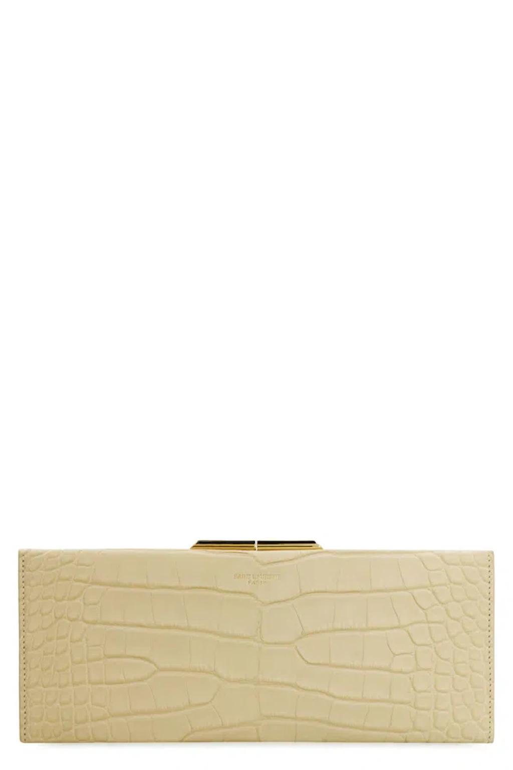 SAINT LAURENT Women's Midnight Leather Clutch In Ivory Product Image