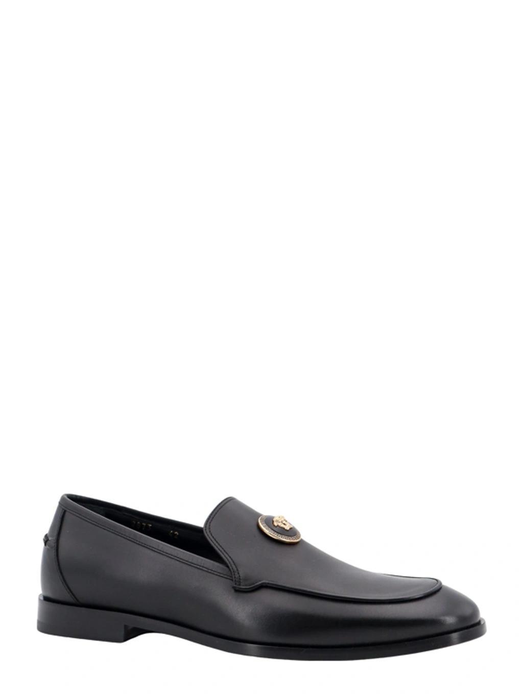 VERSACE Medusa Leather Slippers In Black Product Image