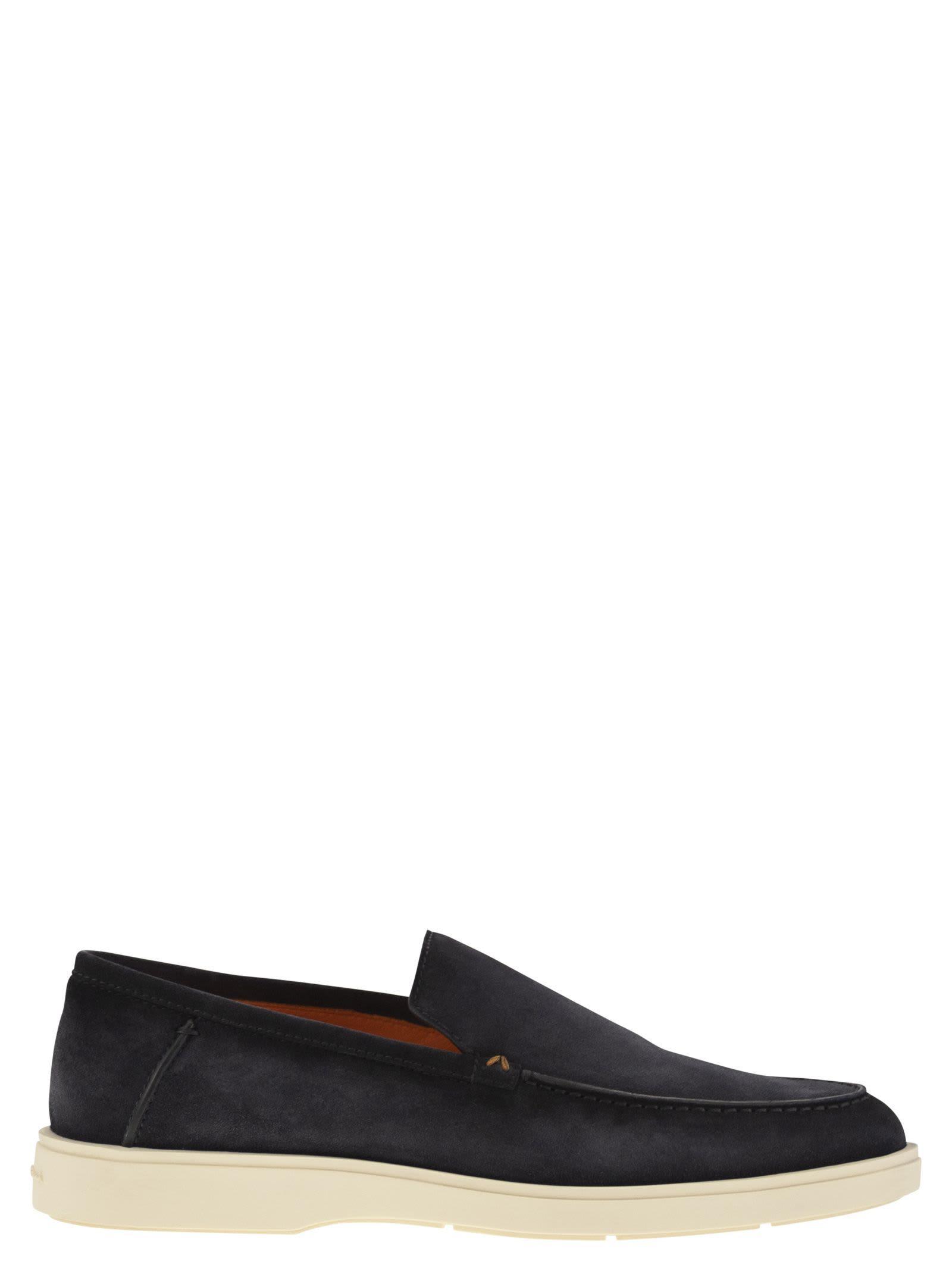 SANTONI Almond-toe Suede Loafers In Blue Product Image