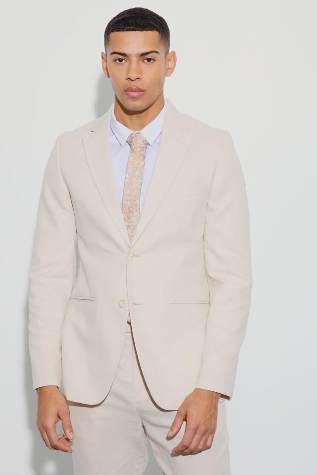 Mens Beige Mix & Match Linen Blend Slim Fit Blazer, Beige Product Image