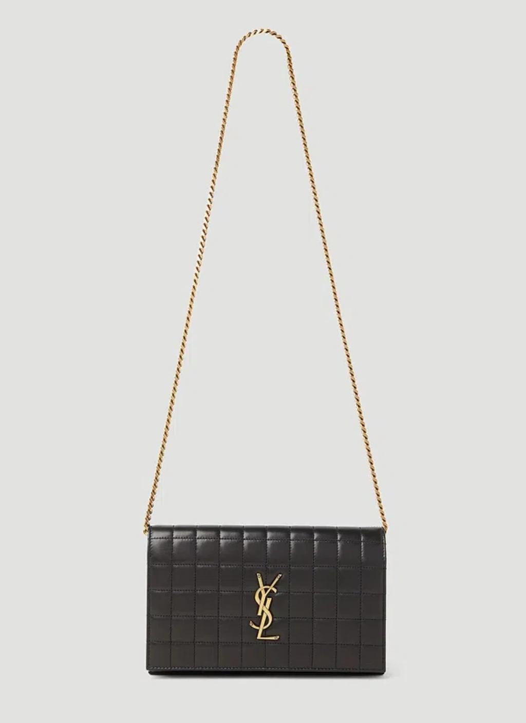 SAINT LAURENT Cassandre Matelassé Carré Chain Wallet In Black Product Image