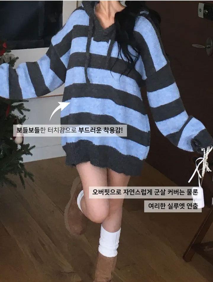 Striped Hooded Oversized Sweater Product Image