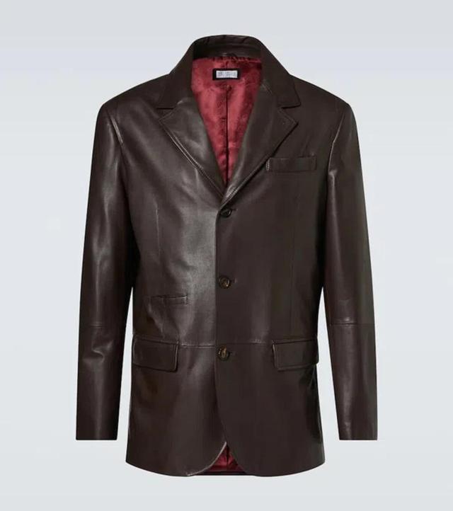 BRUNELLO CUCINELLI Leather Blazer In Brown Product Image