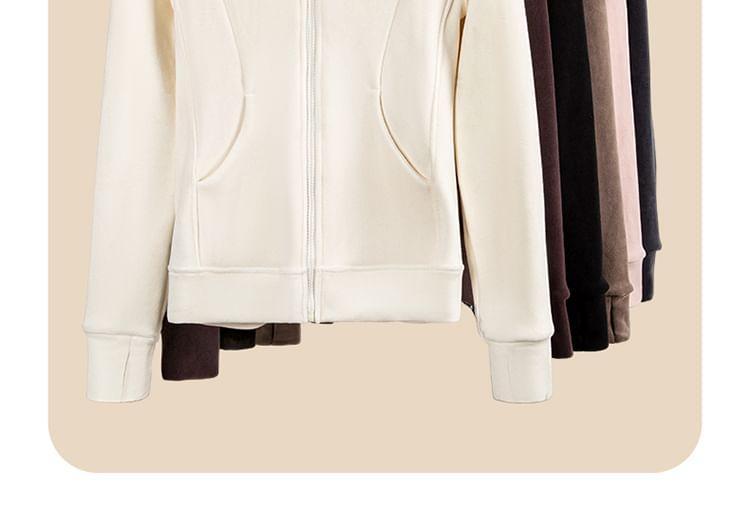 Hooded Plain Zip-Up Jacket Product Image