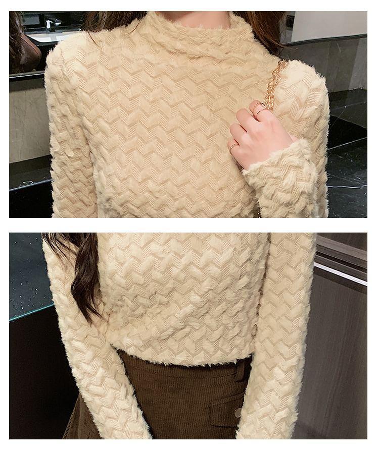 Long Sleeve Mock Neck Patterned Lace Top Product Image