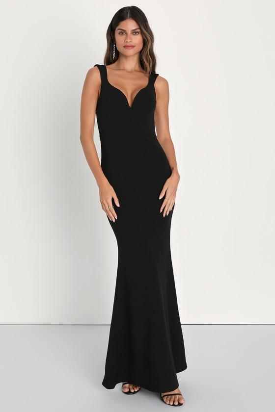 Alluring Temptation Black Backless Ruched Mermaid Maxi Dress Product Image