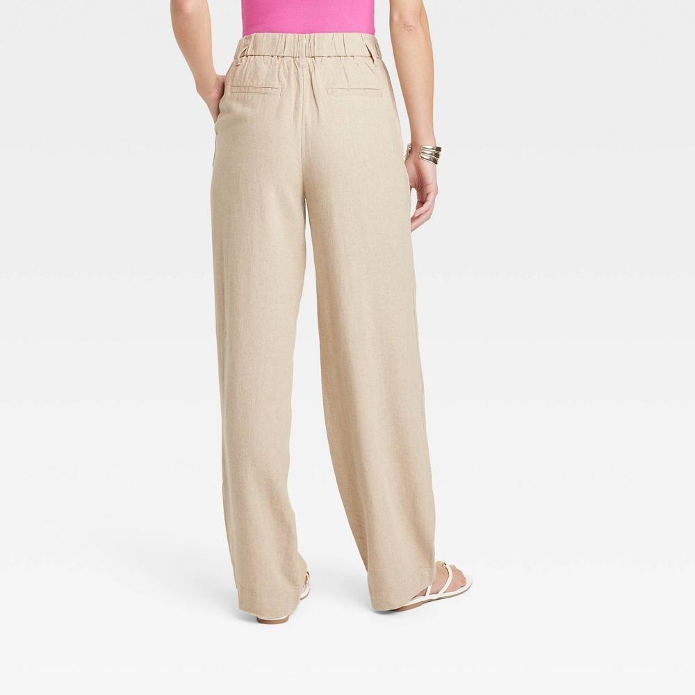 Womens High-Rise Linen Pleat Front Straight Trousers - A New Day Tan 10 Long Product Image