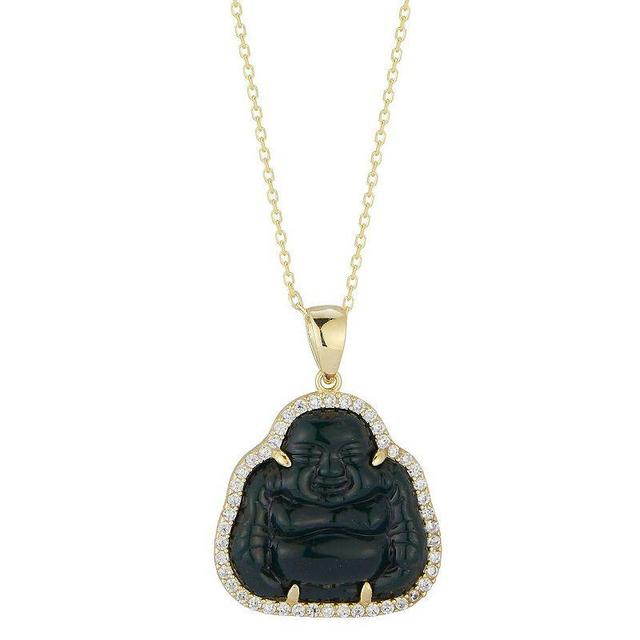 Sunkissed Sterling Cubic Zirconia & Resin Buddha Pendant Necklace, Womens Gold Tone Black Product Image