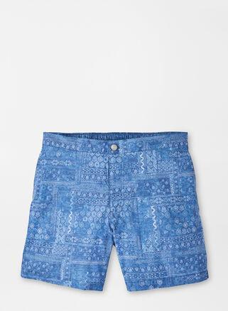 Peter Millar Mens Patchwork Tile Swim Trunk | Color: Blue Pearl | Size: XXL Product Image