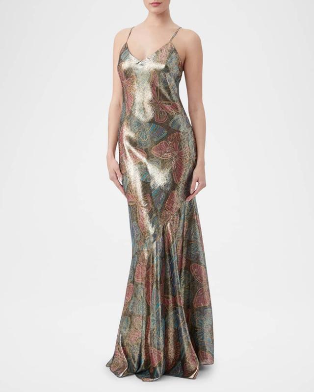 Arana Metallic Butterfly-Print Silk Gown Product Image