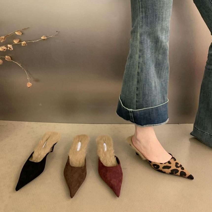 Kitten Heel Pointed Toe Fleece-Lined Mules Product Image