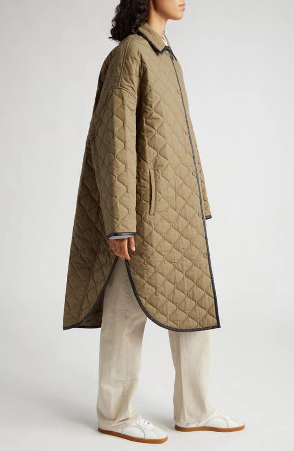 Quilted Cotton Cocoon Coat In Marsh Product Image