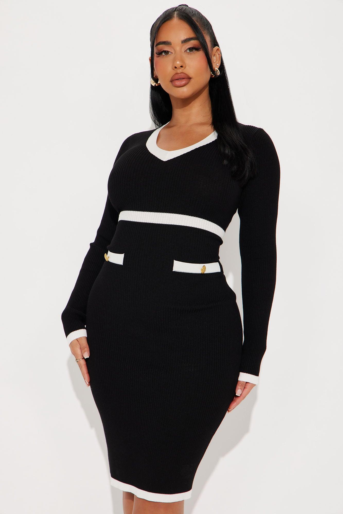 Mimi Sweater Midi Dress - Black/White Product Image