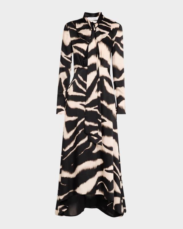 Zebra-Print Long-Sleeve Scarf Midi Dress Product Image