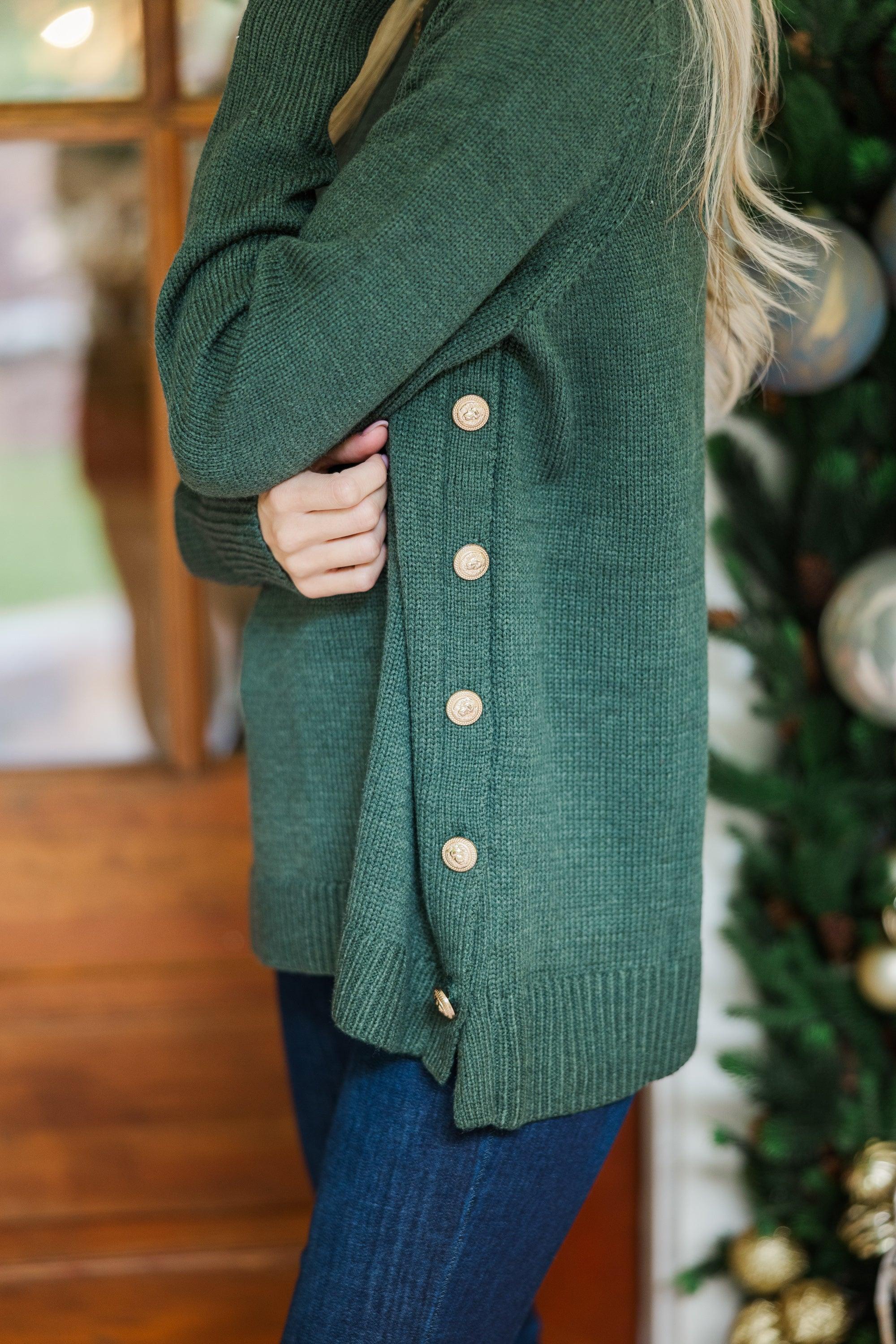 The Slouchy Emerald Green Side Button Sweater Female Product Image