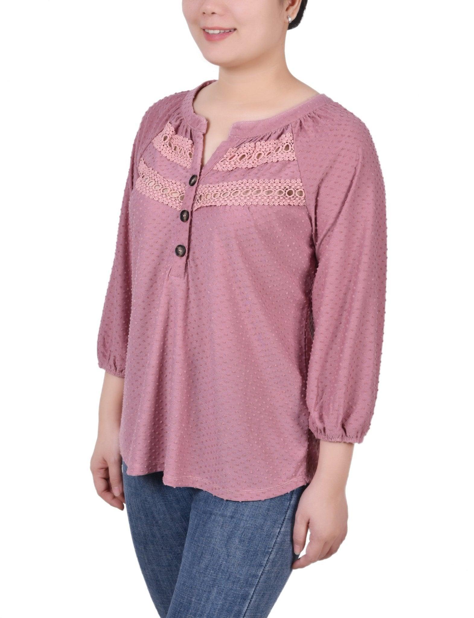 3/4 Length Sleeve Swiss Dot Top - Petite Product Image