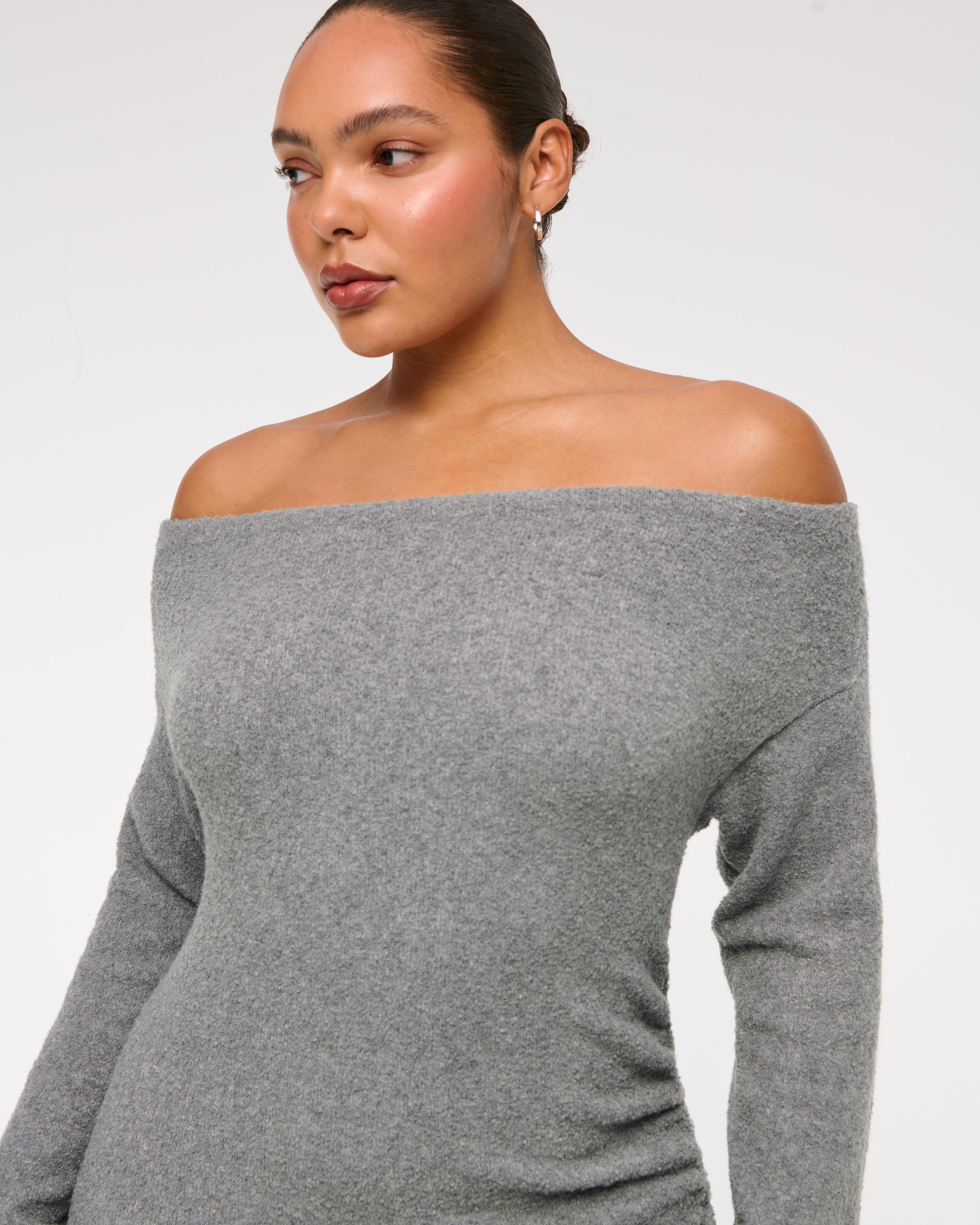 Off-The-Shoulder Boucle Maxi Sweater Dress Product Image