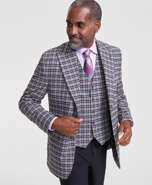 Tayion Collection Mens Classic-Fit Plaid Suit Jacket - Grey Product Image