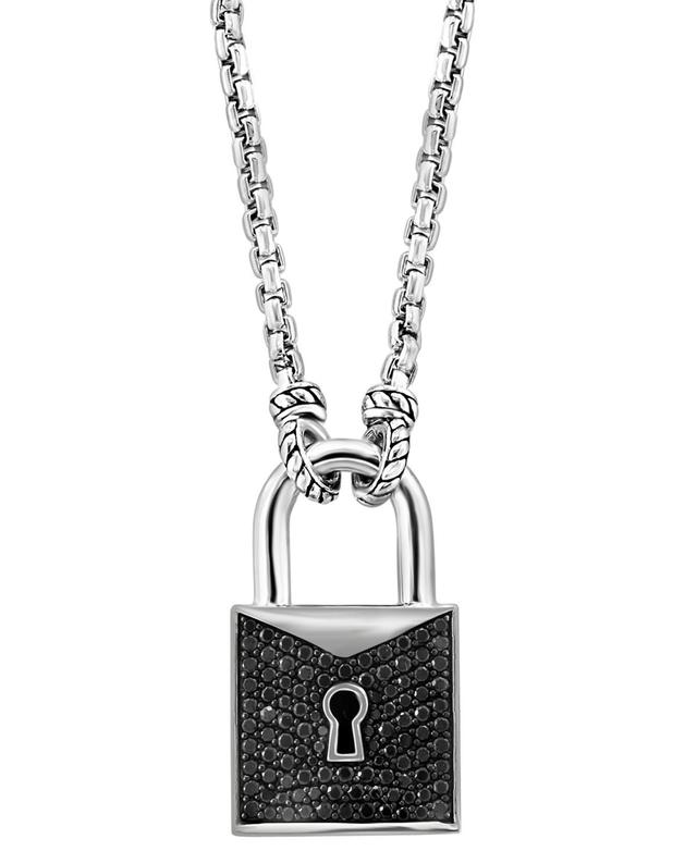 Effy Mens Black Spinel Padlock 22 Pendant Necklace (1-1/2 ct. t.w.) in Sterling Silver Product Image