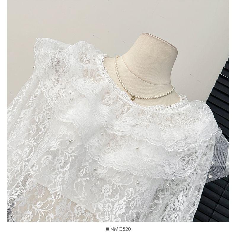 Overfit Ruffled Sheer Lace Blouse Product Image