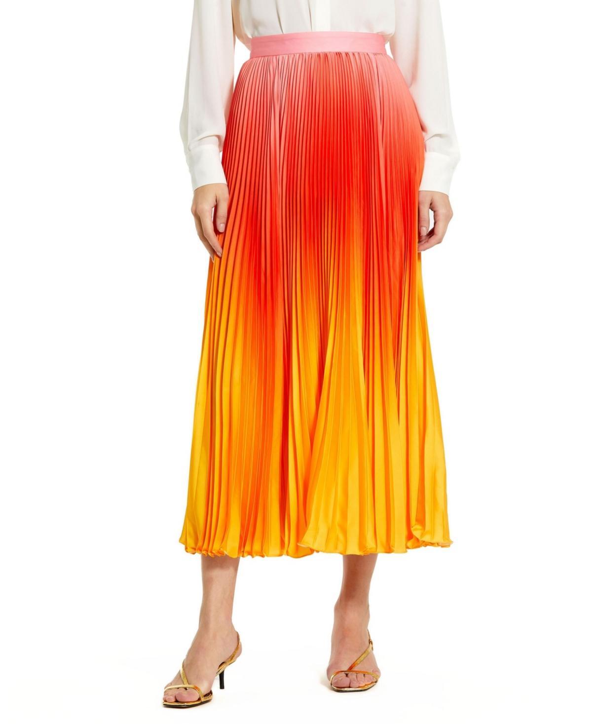 Womens Ombr Pleated Satin Maxi Skirt Product Image