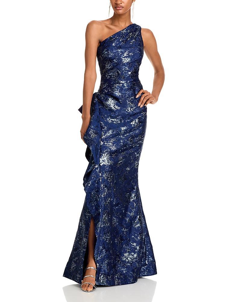 Teri Jon by Rickie Freeman Metallic Jacquard One-Shoulder Gown Product Image