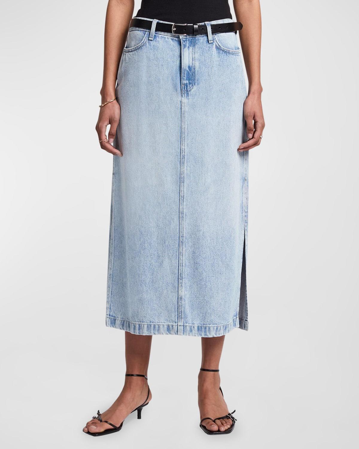 Womens Stretch Denim Midi-Skirt Product Image