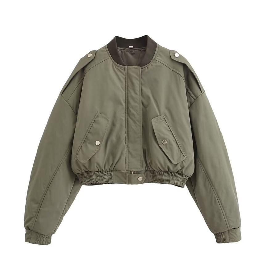 Stand Collar Crop Bomber Jacket product image