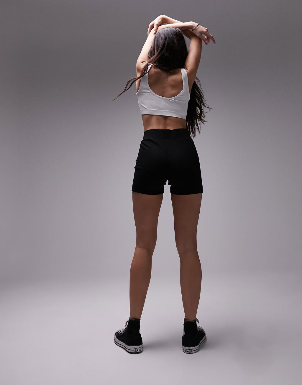 Topshop premium cropped length legging shorts in black Product Image